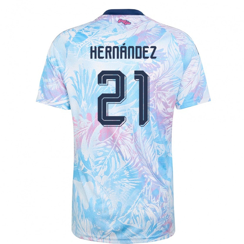 Danxen Hombre Camiseta Costa Rica Keyner Hernández #21 Azul Cielo Marino Rosa 2ª Equipación 26-28 La Camisa