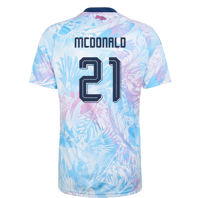 Danxen Hombre Camiseta Costa Rica Kyan Mcdonald #21 Azul Cielo Marino Rosa 2ª Equipación 26-28 La Camisa