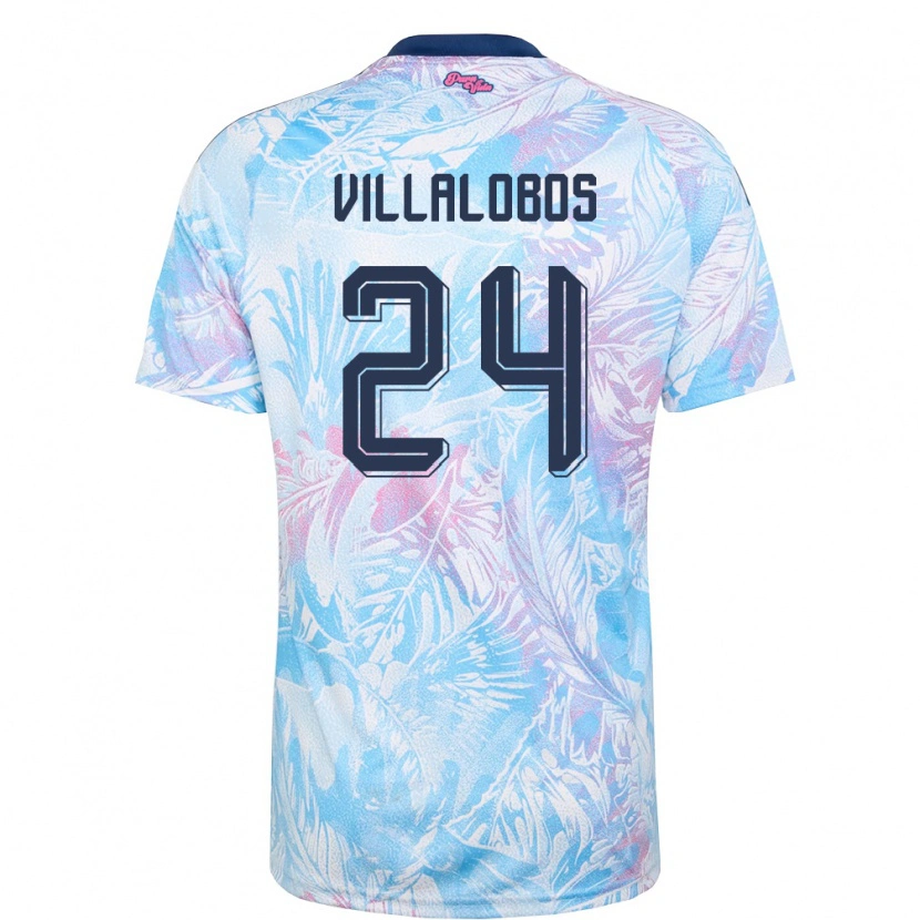 Danxen Hombre Camiseta Costa Rica Anthuan Villalobos #24 Azul Cielo Marino Rosa 2ª Equipación 26-28 La Camisa