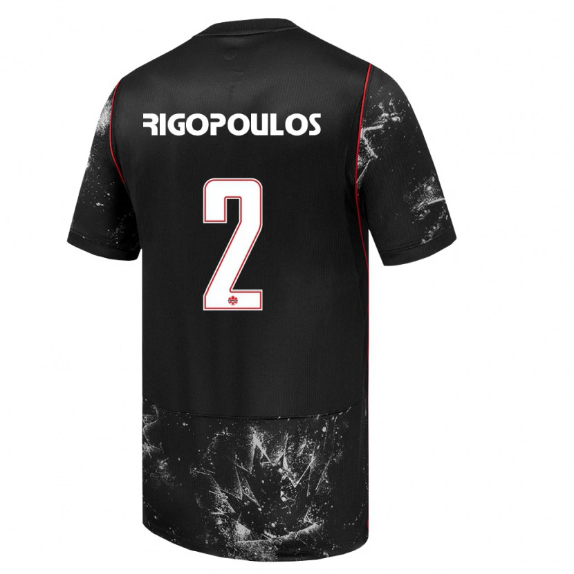 Danxen Hombre Camiseta Canadá Theo Rigopoulos #2 Negro Blanco Rojo 2ª Equipación 26-28 La Camisa