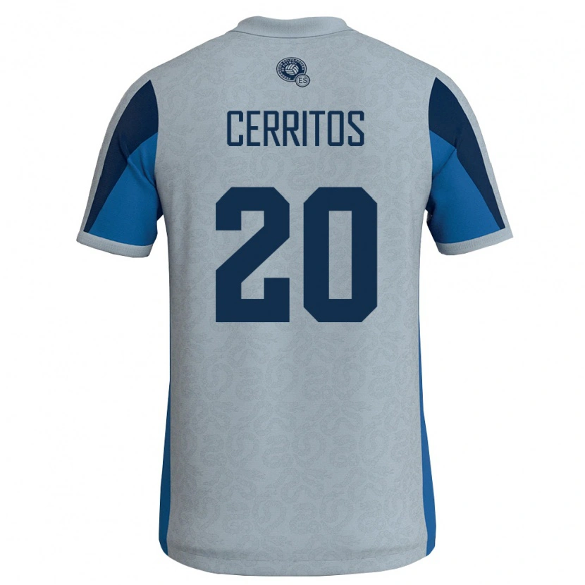 Danxen Hombre Camiseta El Salvador Mauricio Cerritos #20 Blanco Azul Cielo 2ª Equipación 26-28 La Camisa