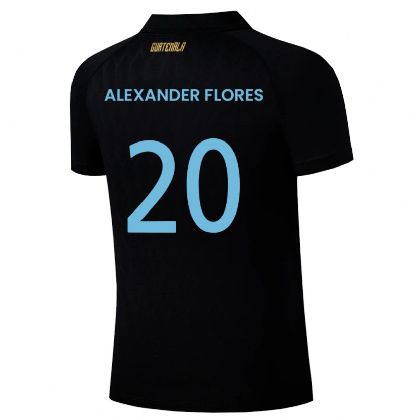 Danxen Hombre Camiseta Guatemala Luis Alexander Flores #20 Negro Azul Cielo Blanco 2ª Equipación 26-28 La Camisa