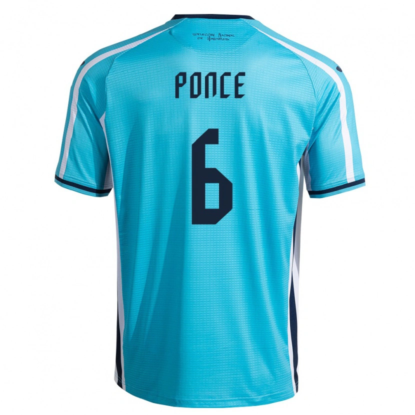 Danxen Hombre Camiseta Honduras Justin Ponce #6 Azul Cielo Marino 2ª Equipación 26-28 La Camisa