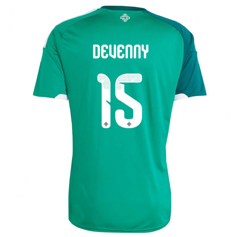 Danxen Mujer Camiseta Irlanda Del Norte Justin Devenny #15 Verde Blanco 1ª Equipación 26-28 La Camisa