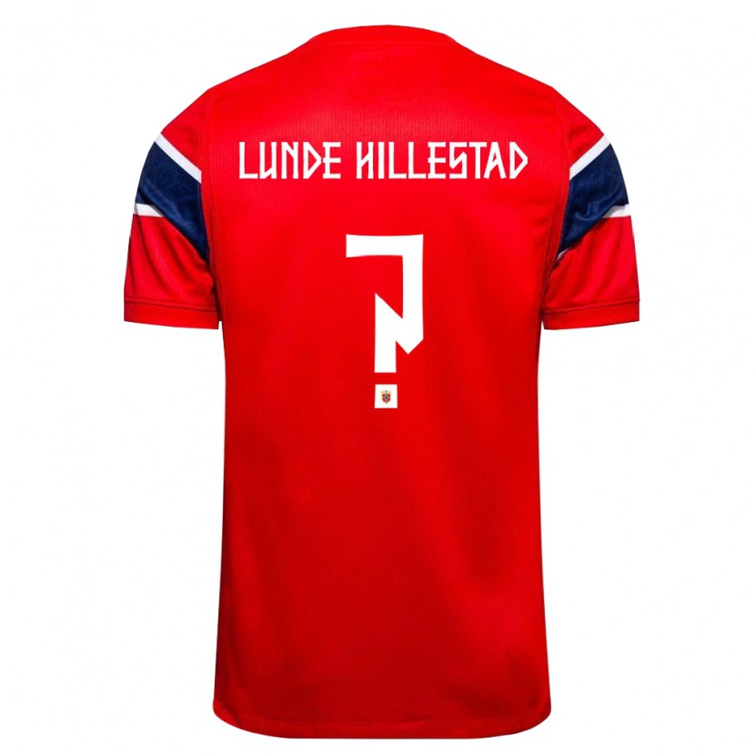 Danxen Mujer Camiseta Noruega Emil Lunde Hillestad #0 Rojo Marino Blanco 1ª Equipación 26-28 La Camisa