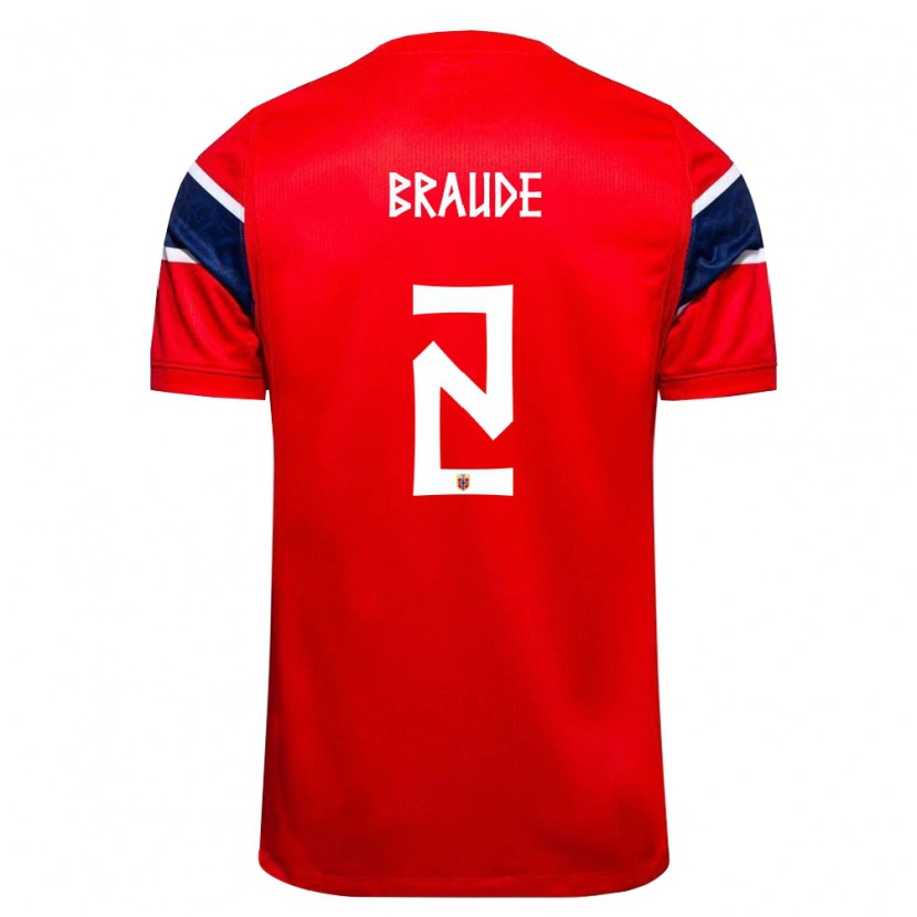 Danxen Mujer Camiseta Noruega Oliver Braude #2 Rojo Marino Blanco 1ª Equipación 26-28 La Camisa