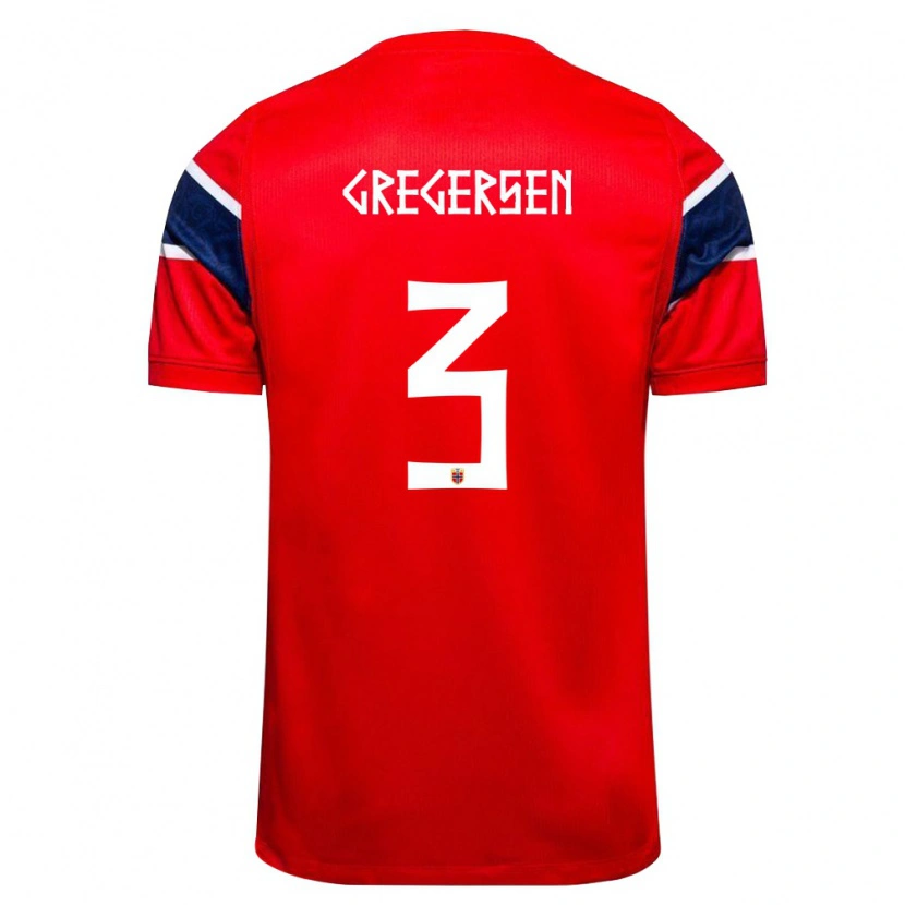 Danxen Mujer Camiseta Noruega Stian Gregersen #3 Rojo Marino Blanco 1ª Equipación 26-28 La Camisa