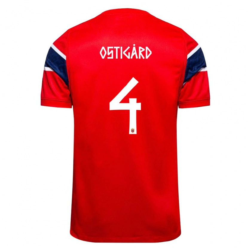 Danxen Mujer Camiseta Noruega Leo Østigård #4 Rojo Marino Blanco 1ª Equipación 26-28 La Camisa