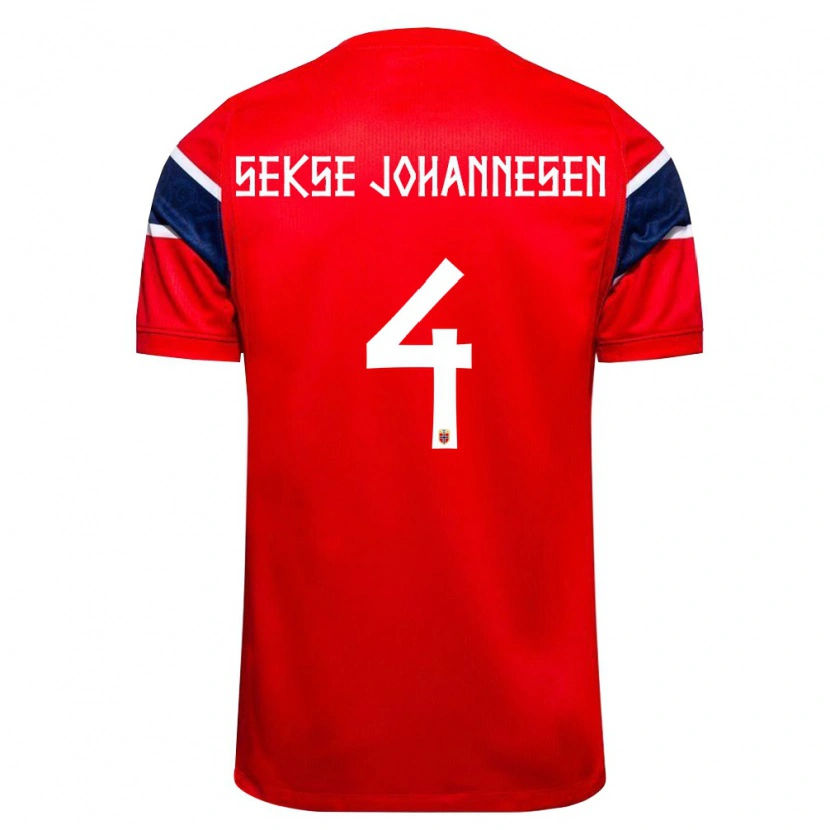 Danxen Mujer Camiseta Noruega Mats Sekse Johannesen #4 Rojo Marino Blanco 1ª Equipación 26-28 La Camisa