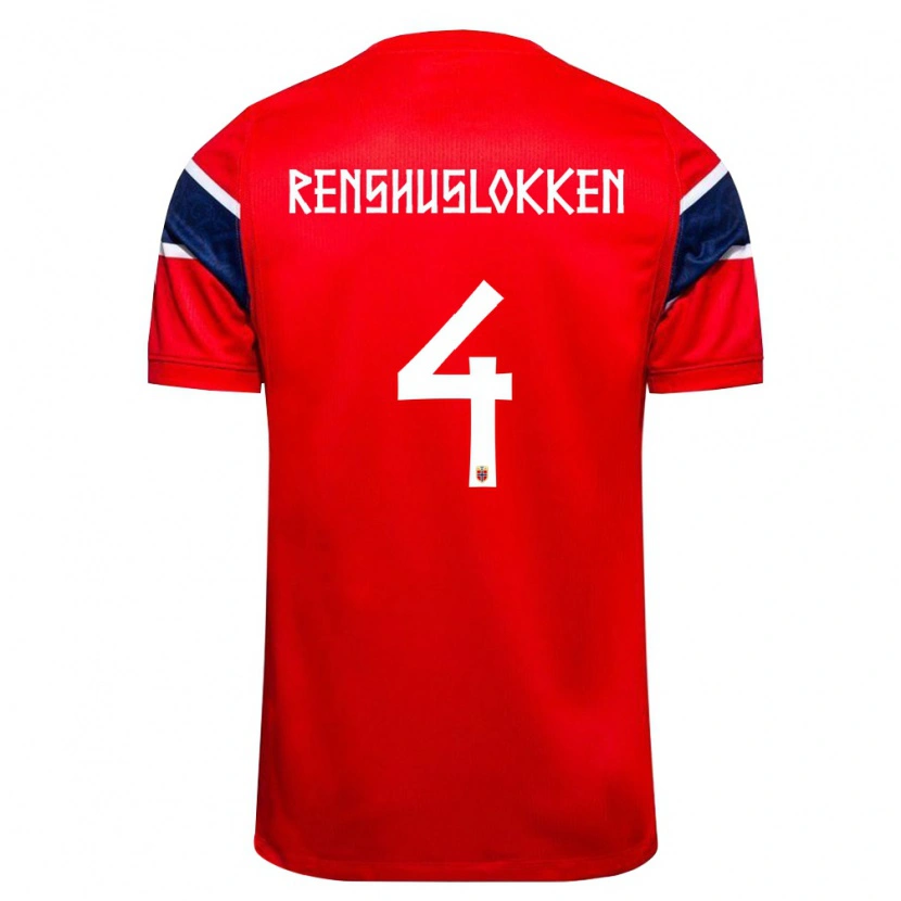 Danxen Mujer Camiseta Noruega Jesper Renshusløkken #4 Rojo Marino Blanco 1ª Equipación 26-28 La Camisa
