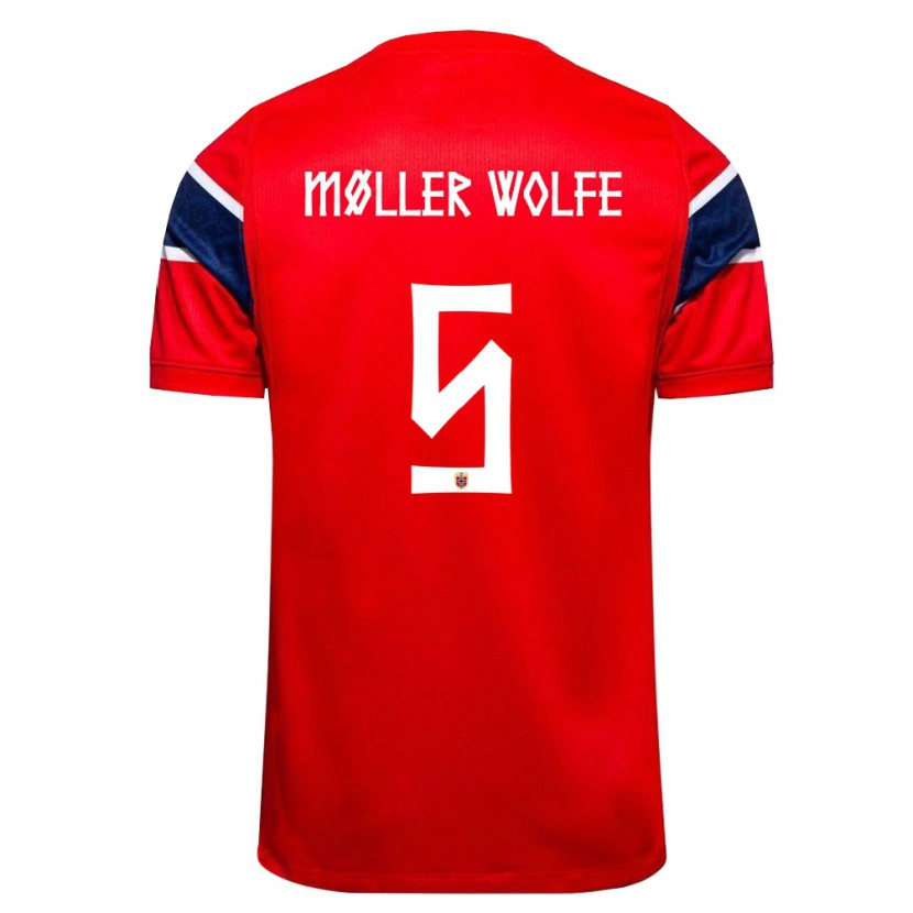 Danxen Mujer Camiseta Noruega David Møller Wolfe #5 Rojo Marino Blanco 1ª Equipación 26-28 La Camisa
