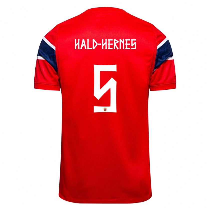 Danxen Mujer Camiseta Noruega Ulrik Hald-Hernes #5 Rojo Marino Blanco 1ª Equipación 26-28 La Camisa