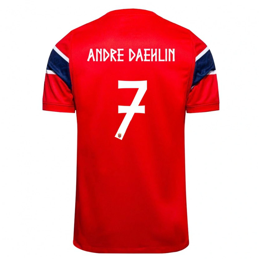 Danxen Mujer Camiseta Noruega Kevin André Dæhlin #7 Rojo Marino Blanco 1ª Equipación 26-28 La Camisa