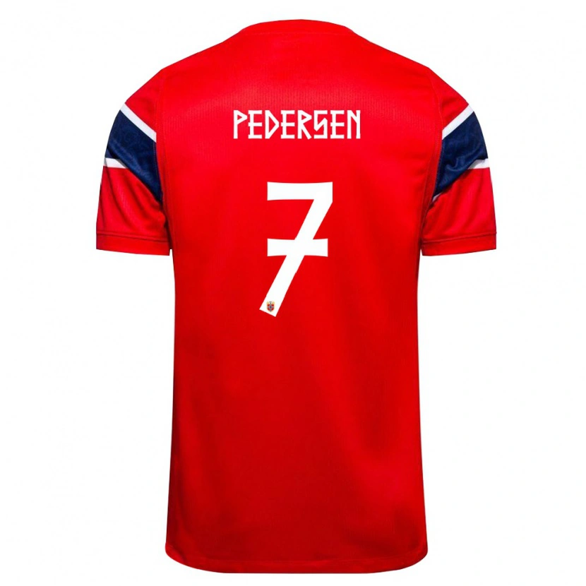 Danxen Mujer Camiseta Noruega Mats Pedersen #7 Rojo Marino Blanco 1ª Equipación 26-28 La Camisa