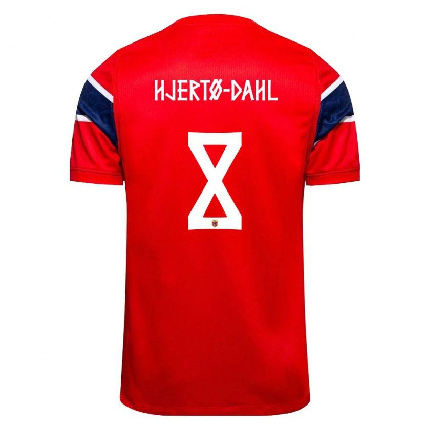 Danxen Mujer Camiseta Noruega Jens Hjertø-Dahl #8 Rojo Marino Blanco 1ª Equipación 26-28 La Camisa
