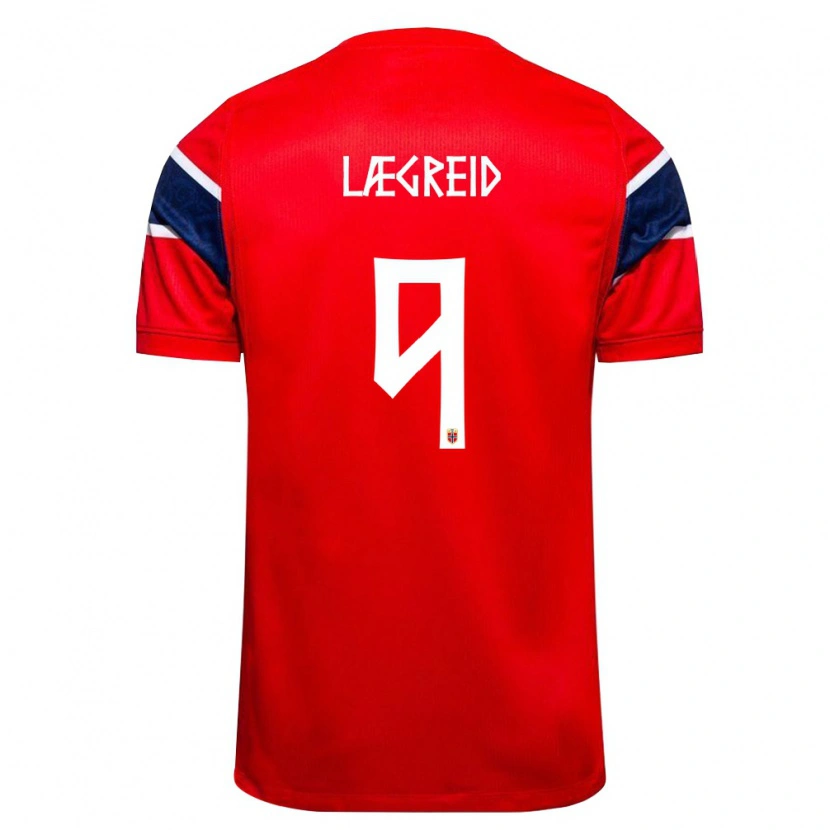 Danxen Mujer Camiseta Noruega Julian Lægreid #9 Rojo Marino Blanco 1ª Equipación 26-28 La Camisa
