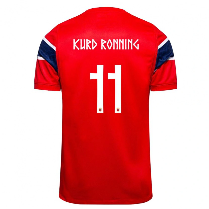 Danxen Mujer Camiseta Noruega Adrian Kurd Rønning #11 Rojo Marino Blanco 1ª Equipación 26-28 La Camisa