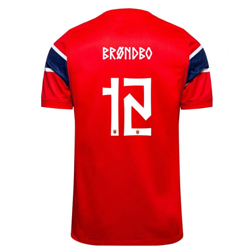 Danxen Mujer Camiseta Noruega Magnus Brøndbo #12 Rojo Marino Blanco 1ª Equipación 26-28 La Camisa