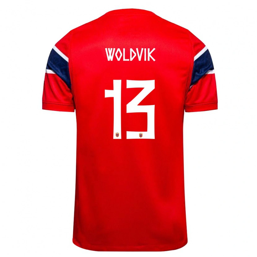 Danxen Mujer Camiseta Noruega Emilie Woldvik #13 Rojo Marino Blanco 1ª Equipación 26-28 La Camisa