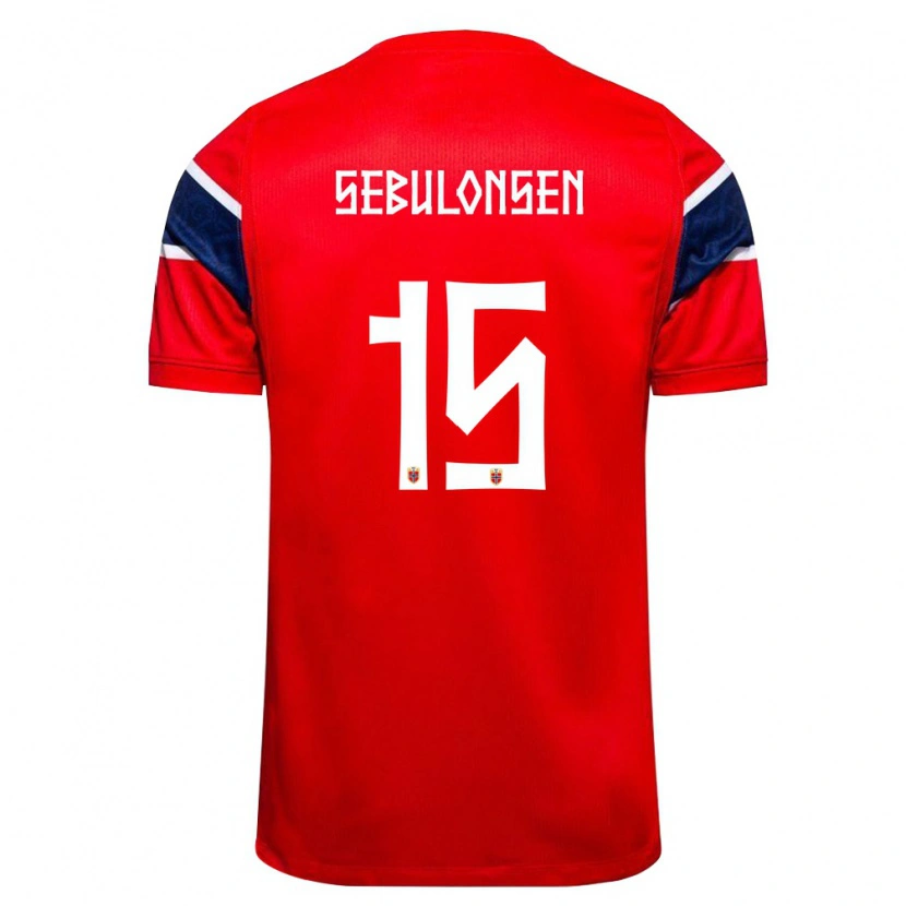 Danxen Mujer Camiseta Noruega Sebastian Sebulonsen #15 Rojo Marino Blanco 1ª Equipación 26-28 La Camisa