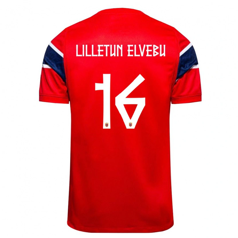 Danxen Mujer Camiseta Noruega Aleksander Lilletun Elvebu #16 Rojo Marino Blanco 1ª Equipación 26-28 La Camisa