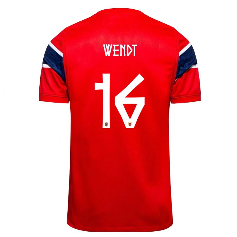 Danxen Mujer Camiseta Noruega William Wendt #16 Rojo Marino Blanco 1ª Equipación 26-28 La Camisa