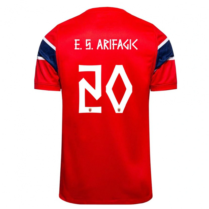 Danxen Mujer Camiseta Noruega Elias Samuelsen Arifagic #20 Rojo Marino Blanco 1ª Equipación 26-28 La Camisa