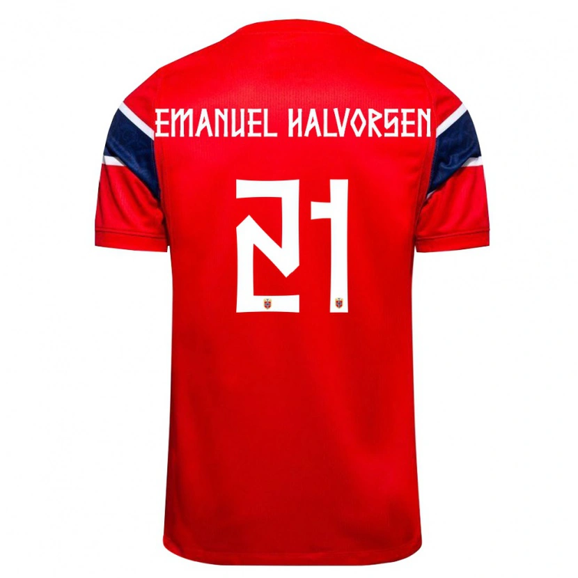 Danxen Mujer Camiseta Noruega Victor Halvorsen #21 Rojo Marino Blanco 1ª Equipación 26-28 La Camisa