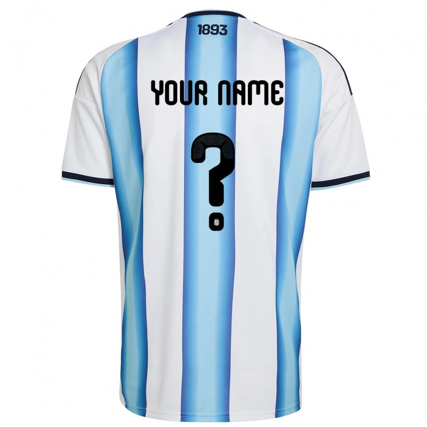 Danxen Mujer Camiseta Argentina Su Nombre #0 Blanco Azul Cielo Marino 1ª Equipación 26-28 La Camisa