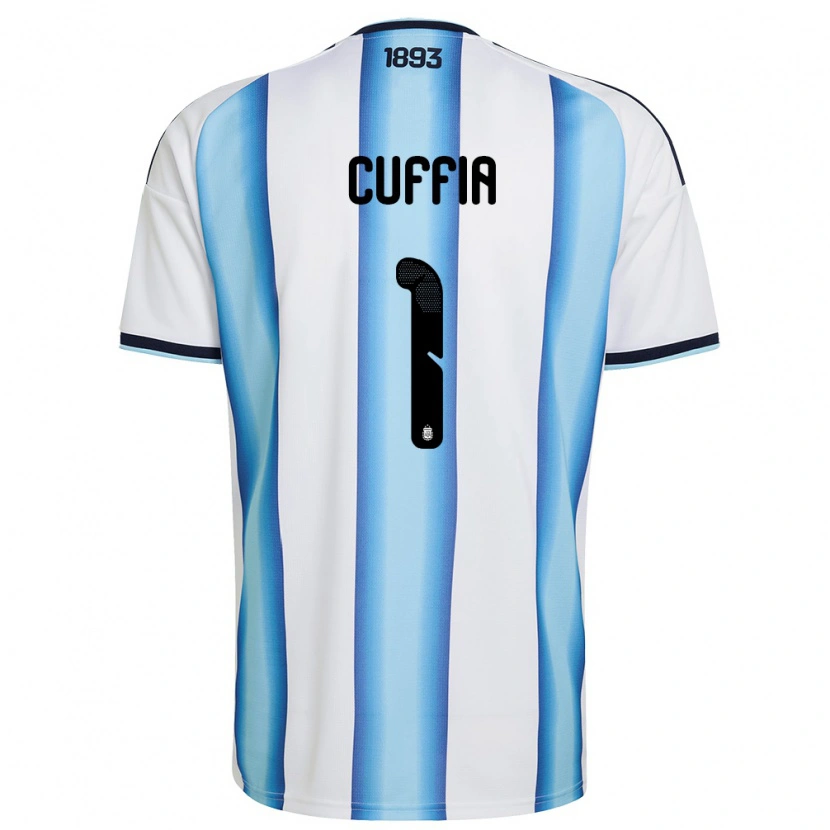 Danxen Mujer Camiseta Argentina Lucas Cuffia #1 Blanco Azul Cielo Marino 1ª Equipación 26-28 La Camisa