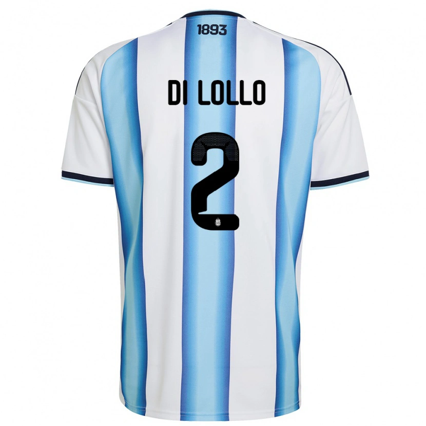 Danxen Mujer Camiseta Argentina Lautaro Di Lollo #2 Blanco Azul Cielo Marino 1ª Equipación 26-28 La Camisa