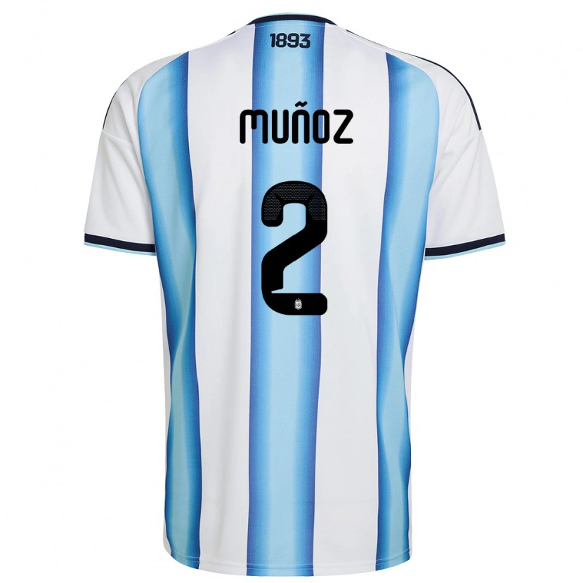 Danxen Mujer Camiseta Argentina Luana Munoz #2 Blanco Azul Cielo Marino 1ª Equipación 26-28 La Camisa