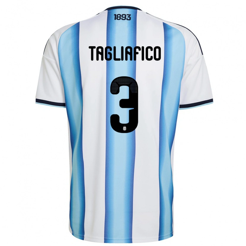 Danxen Mujer Camiseta Argentina Nicolás Tagliafico #3 Blanco Azul Cielo Marino 1ª Equipación 26-28 La Camisa