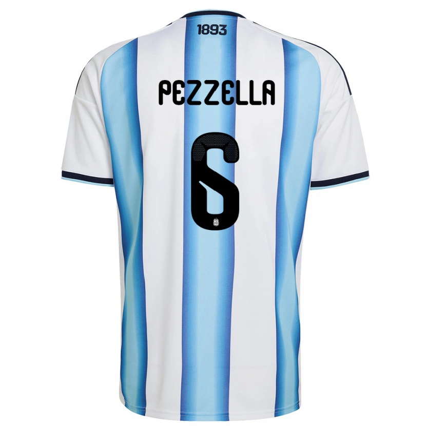 Danxen Mujer Camiseta Argentina German Pezzella #6 Blanco Azul Cielo Marino 1ª Equipación 26-28 La Camisa