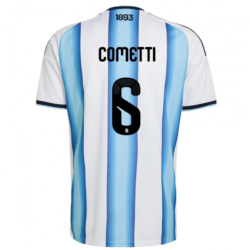 Danxen Mujer Camiseta Argentina Aldana Cometti #6 Blanco Azul Cielo Marino 1ª Equipación 26-28 La Camisa