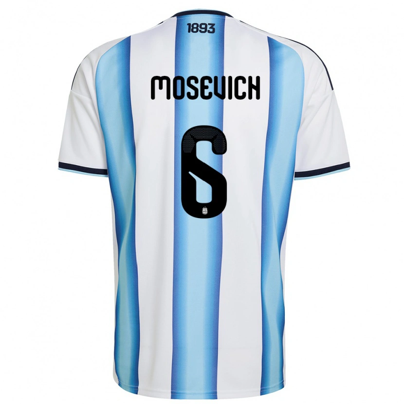 Danxen Mujer Camiseta Argentina Leonel Mosevich #6 Blanco Azul Cielo Marino 1ª Equipación 26-28 La Camisa