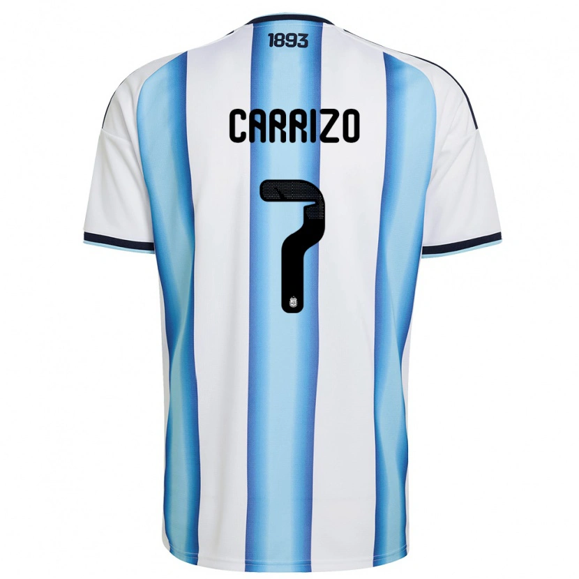 Danxen Mujer Camiseta Argentina Maher Carrizo #7 Blanco Azul Cielo Marino 1ª Equipación 26-28 La Camisa