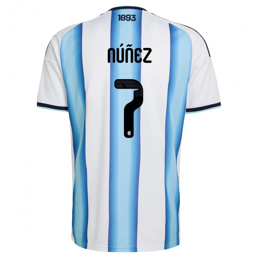 Danxen Mujer Camiseta Argentina Romina Nunez #7 Blanco Azul Cielo Marino 1ª Equipación 26-28 La Camisa