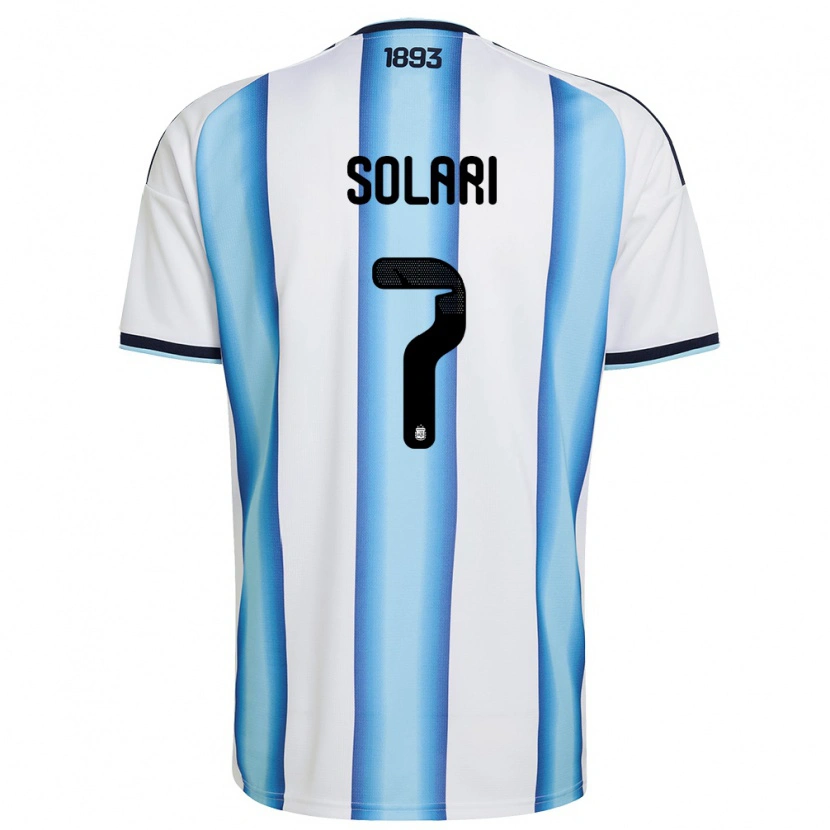 Danxen Mujer Camiseta Argentina Pablo Solari #7 Blanco Azul Cielo Marino 1ª Equipación 26-28 La Camisa