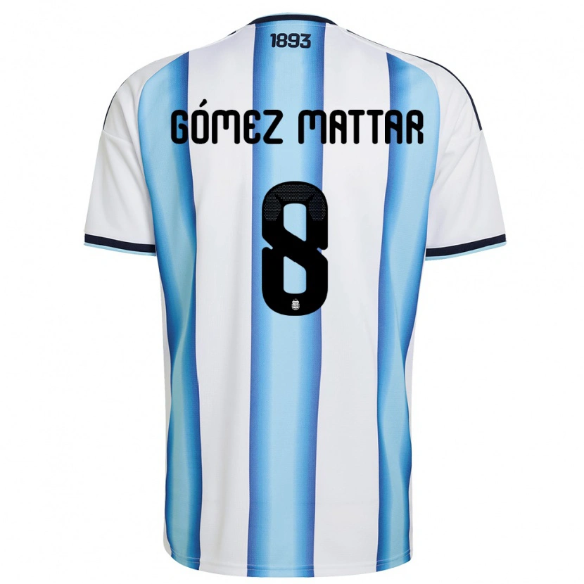 Danxen Mujer Camiseta Argentina Jerónimo Gómez Mattar #8 Blanco Azul Cielo Marino 1ª Equipación 26-28 La Camisa