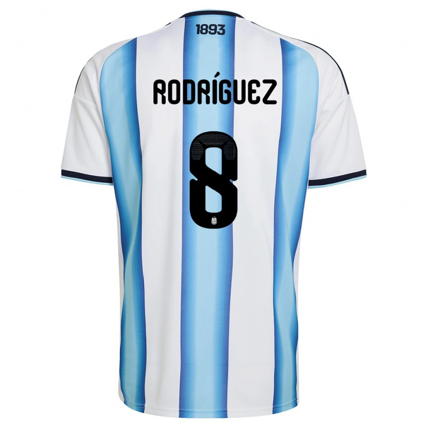 Danxen Mujer Camiseta Argentina Agustin Rodriguez #8 Blanco Azul Cielo Marino 1ª Equipación 26-28 La Camisa
