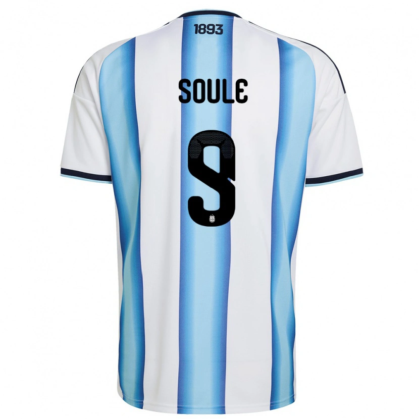 Danxen Mujer Camiseta Argentina Matias Soule #9 Blanco Azul Cielo Marino 1ª Equipación 26-28 La Camisa