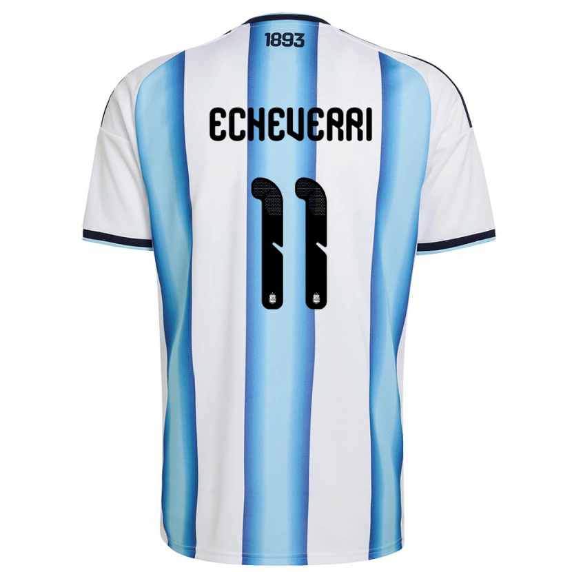 Danxen Mujer Camiseta Argentina Claudio Echeverri #11 Blanco Azul Cielo Marino 1ª Equipación 26-28 La Camisa