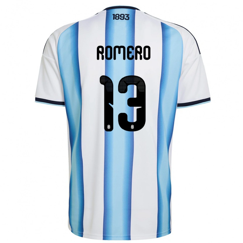 Danxen Mujer Camiseta Argentina Cristian Romero #13 Blanco Azul Cielo Marino 1ª Equipación 26-28 La Camisa