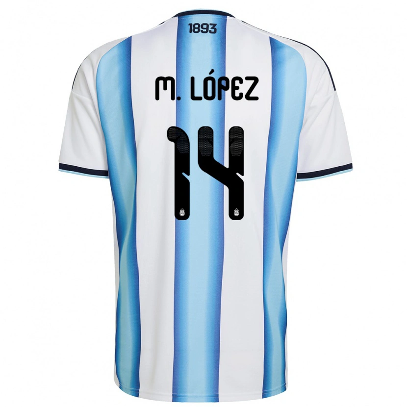 Danxen Mujer Camiseta Argentina Mateo López #14 Blanco Azul Cielo Marino 1ª Equipación 26-28 La Camisa