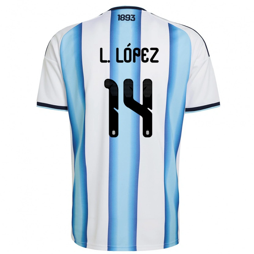 Danxen Mujer Camiseta Argentina Lautaro Lopez #14 Blanco Azul Cielo Marino 1ª Equipación 26-28 La Camisa
