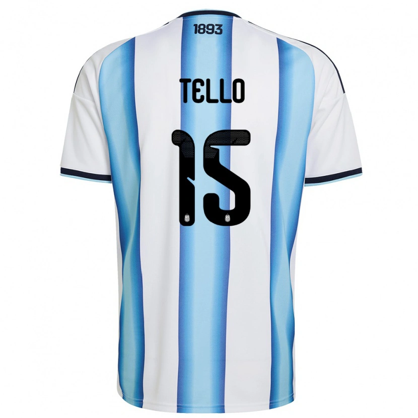 Danxen Mujer Camiseta Argentina Alejandro Tello #15 Blanco Azul Cielo Marino 1ª Equipación 26-28 La Camisa