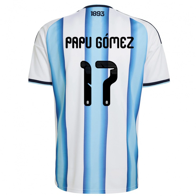 Danxen Mujer Camiseta Argentina Papu Gomez #17 Blanco Azul Cielo Marino 1ª Equipación 26-28 La Camisa