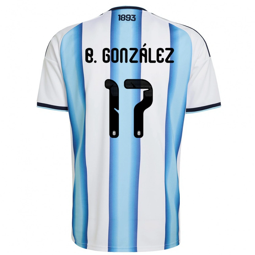 Danxen Mujer Camiseta Argentina Bautista González #17 Blanco Azul Cielo Marino 1ª Equipación 26-28 La Camisa