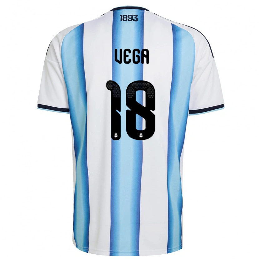 Danxen Mujer Camiseta Argentina Gonzalo Vega #18 Blanco Azul Cielo Marino 1ª Equipación 26-28 La Camisa